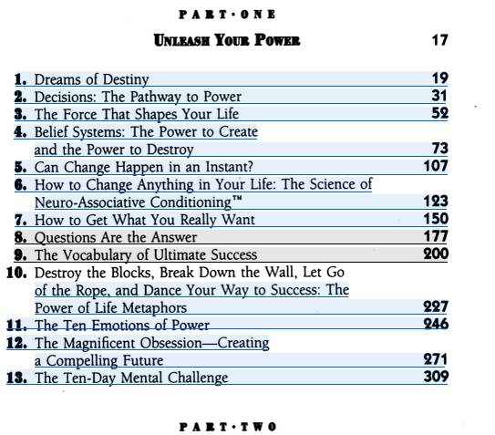 Tony Robbins table of contents